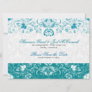 Blue & White Vintage Flowers -Save The Date Invitation
