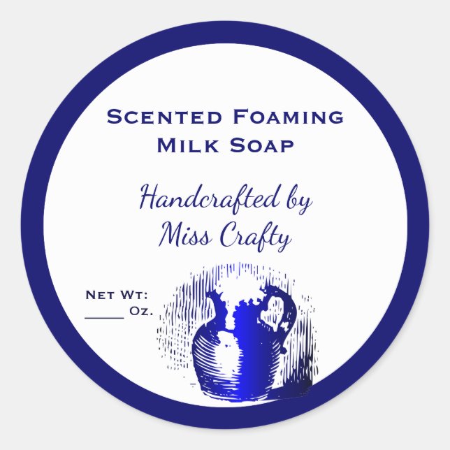 Blue White Vintage Jug Custom Soap Stickers (Front)