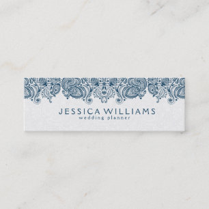 Blue & White Vintage Paisley Lace Wedding Planner Mini Business Card