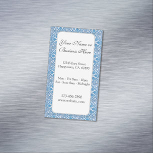 Blue White Vintage Tile Pattern Custom Magnetic Business Card