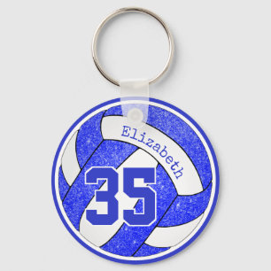 blue white volleyball bag tag player jersey number key ring