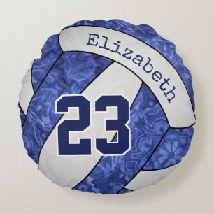 blue white volleyball girly team colours round cushion