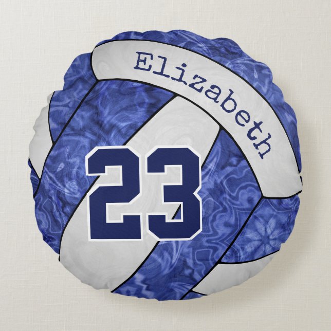 blue white volleyball girly team colours round cushion (Front)