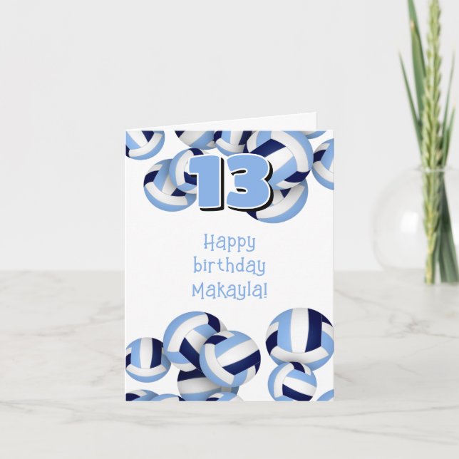 blue white volleyballs kids birthday card (Front)