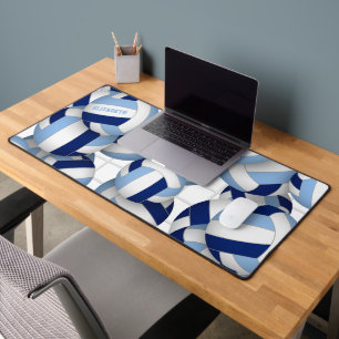 Blue white volleyballs pattern personalised  desk mat