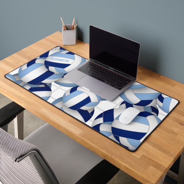 Blue white volleyballs pattern personalised  desk mat (Office 2)