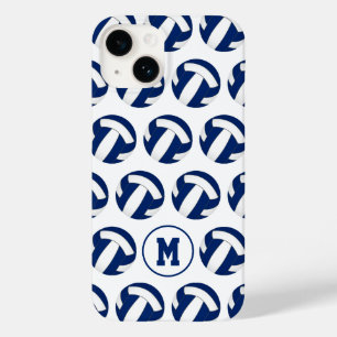 blue white volleyballs pattern with monogram Case-Mate iPhone 14 case