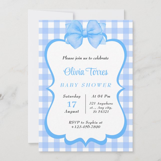 blue White Watercolor  Baby Shower Invitation (Front)