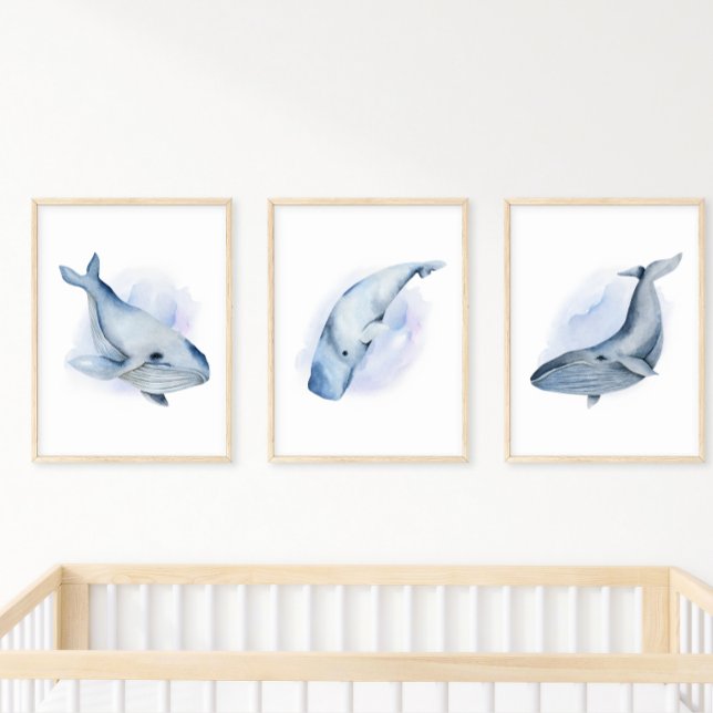 Blue White Watercolor Baleen Humpback Whale Poster (Creator Uploaded)