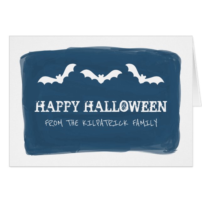 Blue White Watercolor Bats Halloween Card (Front Horizontal)