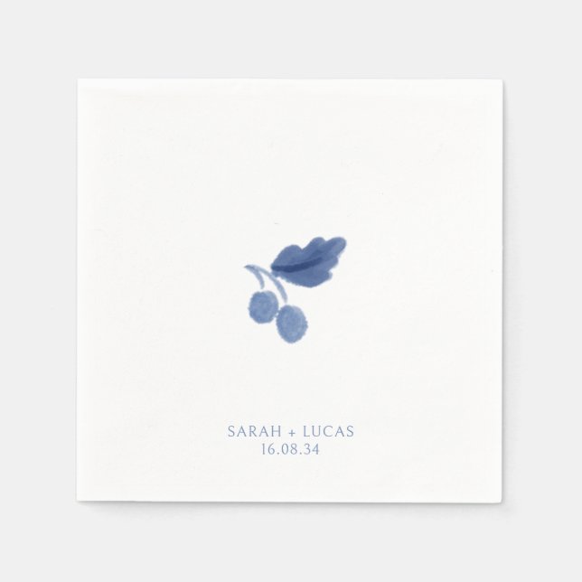 Blue & White Watercolor Botanical Wedding  Napkins (Front)