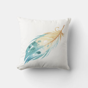 Blue & White Watercolor Feather Design Cushion