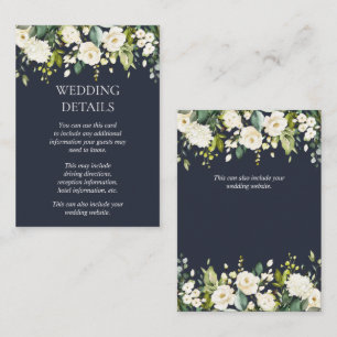Blue&White Watercolor Floral Drop Wedding Details Enclosure Card