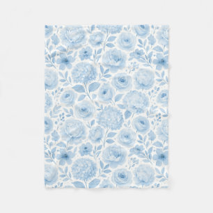 Blue White Watercolor Floral Fleece Blanket