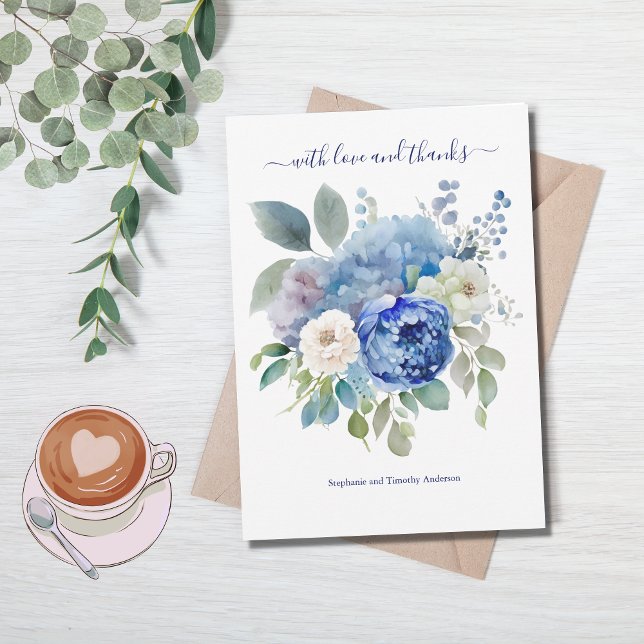 Blue White Watercolor Floral Wedding  Thank You Card (Creator Uploaded)