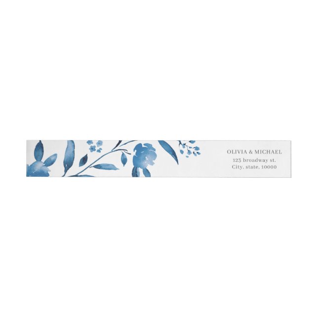Blue & white watercolor floral wedding wrap around label (Individual)