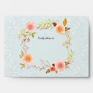Blue White Watercolor Floral Wreath Bridal Shower Envelope
