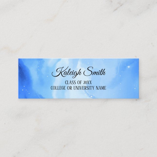 Blue White Watercolor Graduation Insert Name Card (Front)