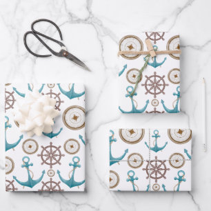 Blue & White Watercolor Maritime Nautical Wrapping Paper Sheet