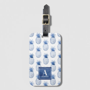 Blue White Watercolor Pineapple Luggage Tag