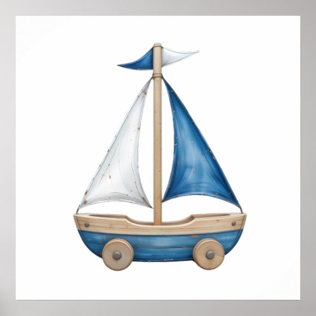 Blue & White Watercolor Sailboat – Nautical Baby R Poster (Front)