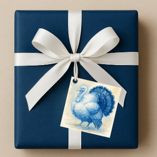 Blue & White Watercolor Turkey Gift Tag