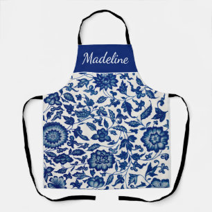 Blue White Watercolor Wildflower Custom Name Apron
