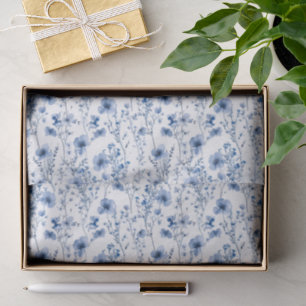 Blue White Watercolor Wildflower Floral Pattern Tissue Paper