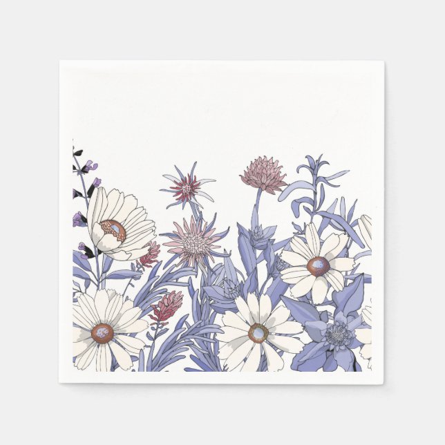 Blue White Watercolor Wildflowers Decoupage  Napkin (Front)