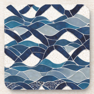 Blue White Wave Pattern 01 Coaster