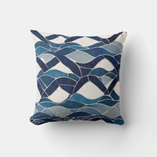 Blue White Wave Pattern 01 Cushion