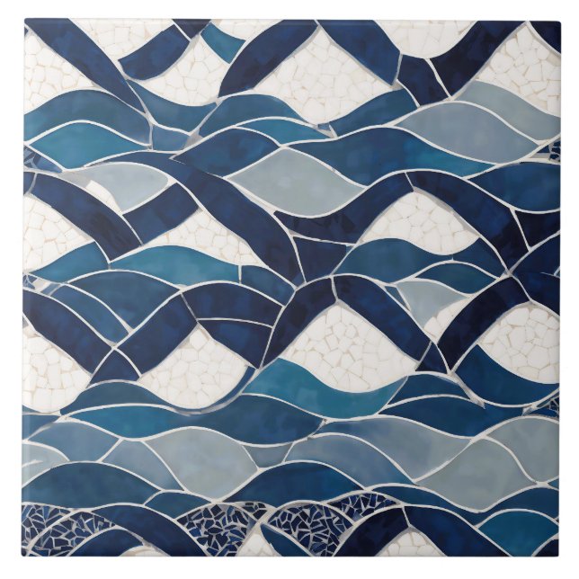 Blue White Wave Pattern 01 Tile (Front)