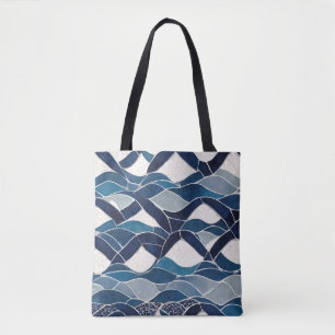 Blue White Wave Pattern 01 Tote Bag