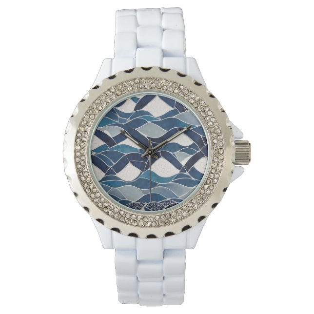 Blue White Wave Pattern 01 Watch (Front)