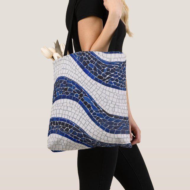 Blue White Wave Pattern 04 Tote Bag (Close Up)