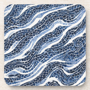 Blue White Wave Pattern 15 Coaster