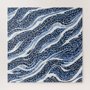 Blue White Wave Pattern 15 Jigsaw Puzzle