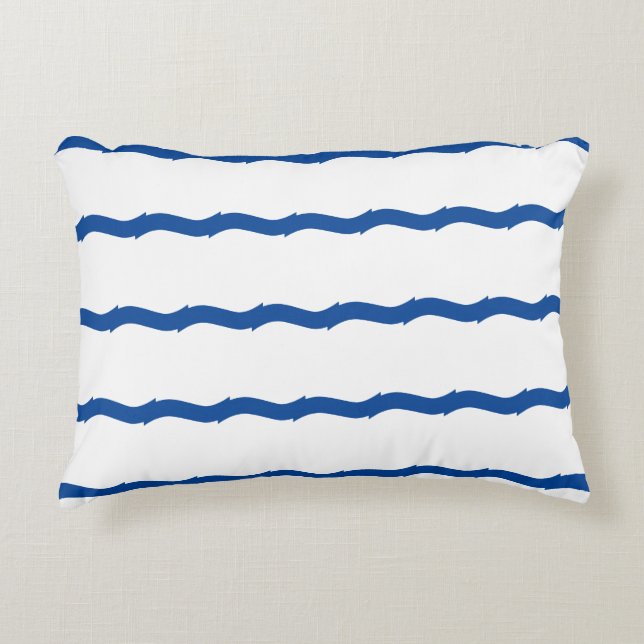 Blue white waves nautical pattern decorative cushion (Front)