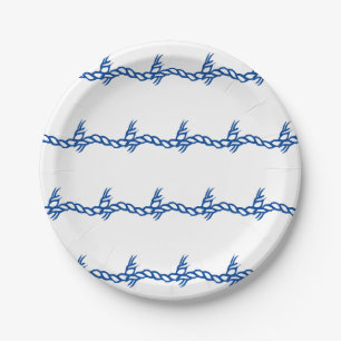 Blue white waves nautical rope party paper plate