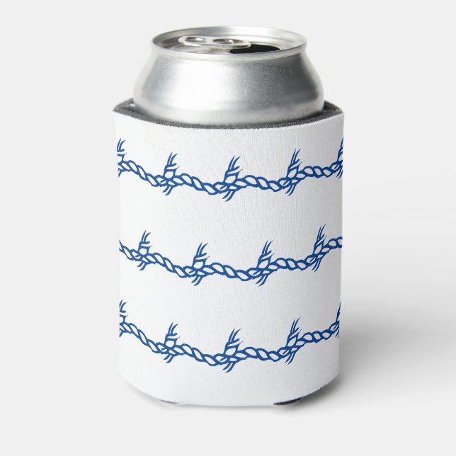 Blue white waves nautical rope pattern can cooler (Can Back)