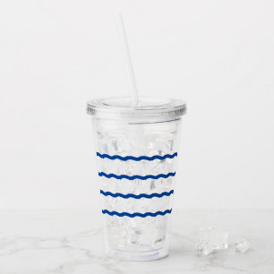Blue white waves stripes nautical pattern clear acrylic tumbler