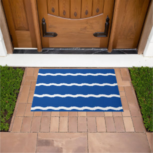 Blue white waves stripes nautical pattern doormat