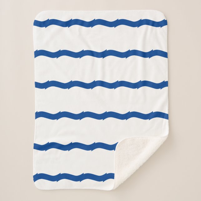 Blue white waves stripes nautical pattern sherpa blanket (Front)