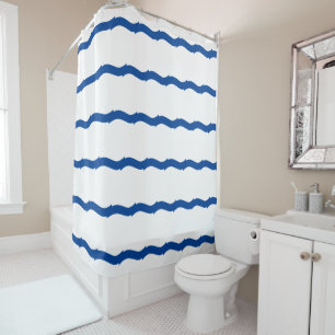 Blue white waves stripes nautical pattern shower curtain