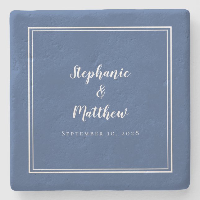 Blue White Wedding Bride & Groom Elegant Simple Stone Coaster (Front)