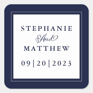 Blue White Wedding Elegant Calligraphy Chic Frame Square Sticker