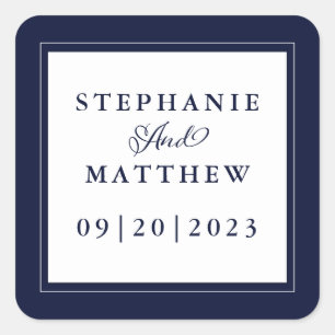 Blue White Wedding Elegant Calligraphy Chic Frame  Square Sticker