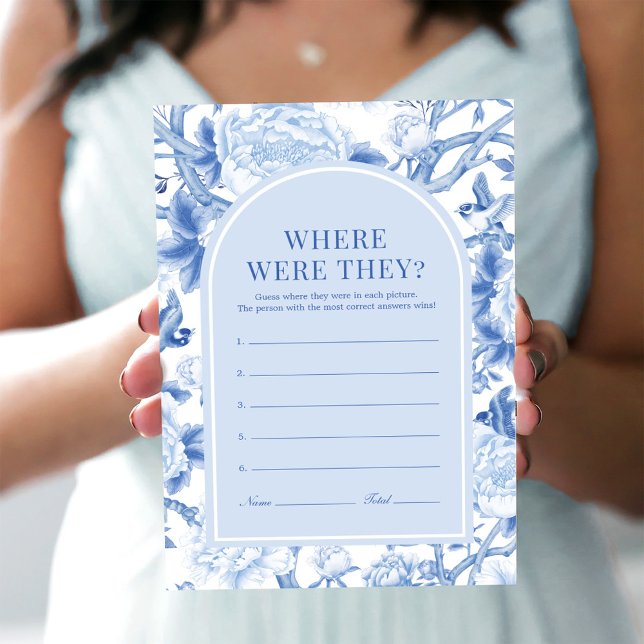 Blue White Where Were They Bridal Shower Game Card (Creator Uploaded)