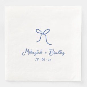 Blue & White Whimsical Bow Personalised Wedding  Napkin