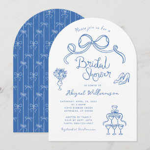 Blue White Whimsical Hand Drawn Bridal Shower Invitation